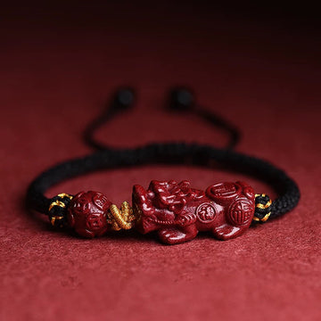Lila Sandstein Feng Shui Pixiu Schwarzes Schnurarmband
