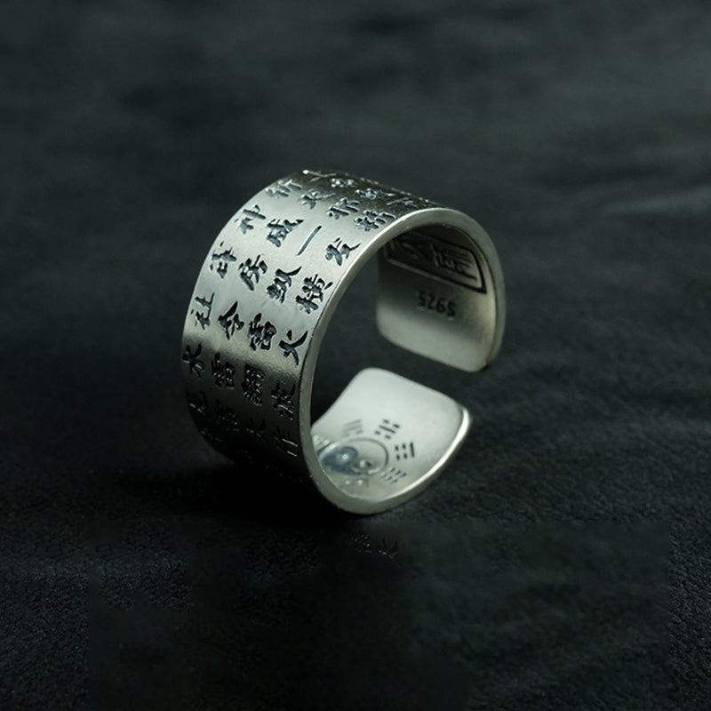 Adjustable Sterling Silver Five Thunder Mantra Ring – Spiritual Protective Amulet