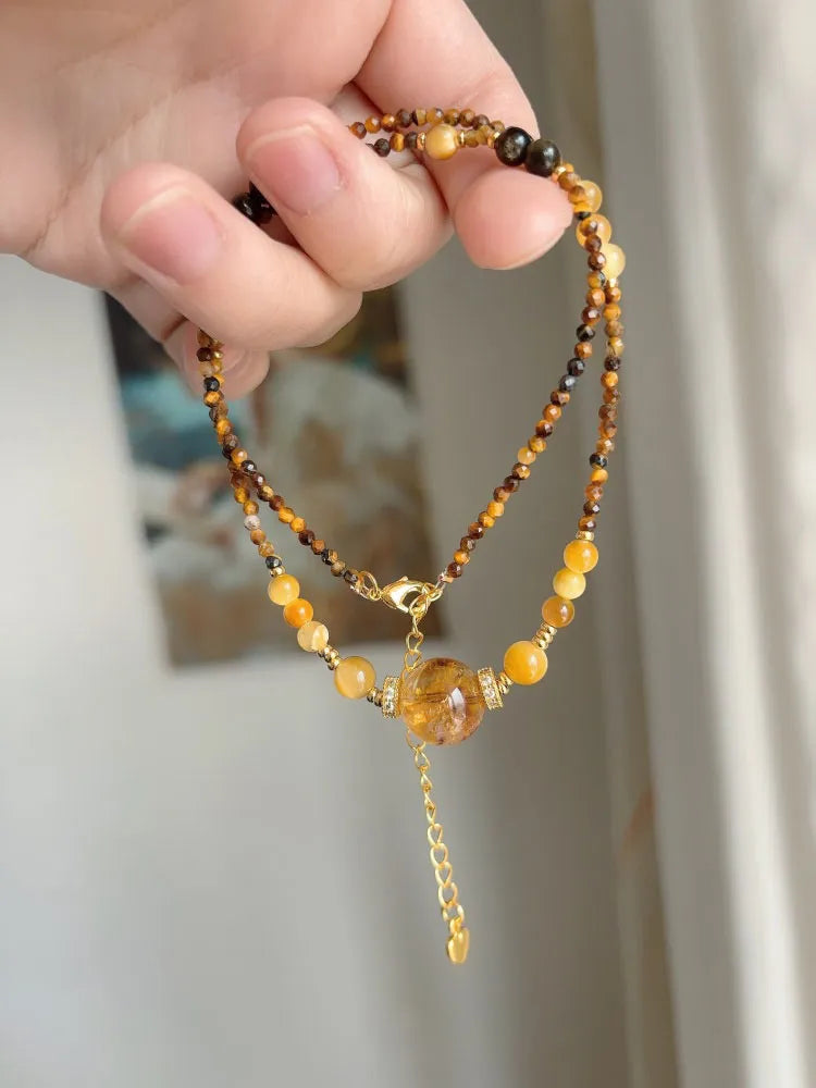 Original Tiger Eye & Citrine Necklace for Good Fortune