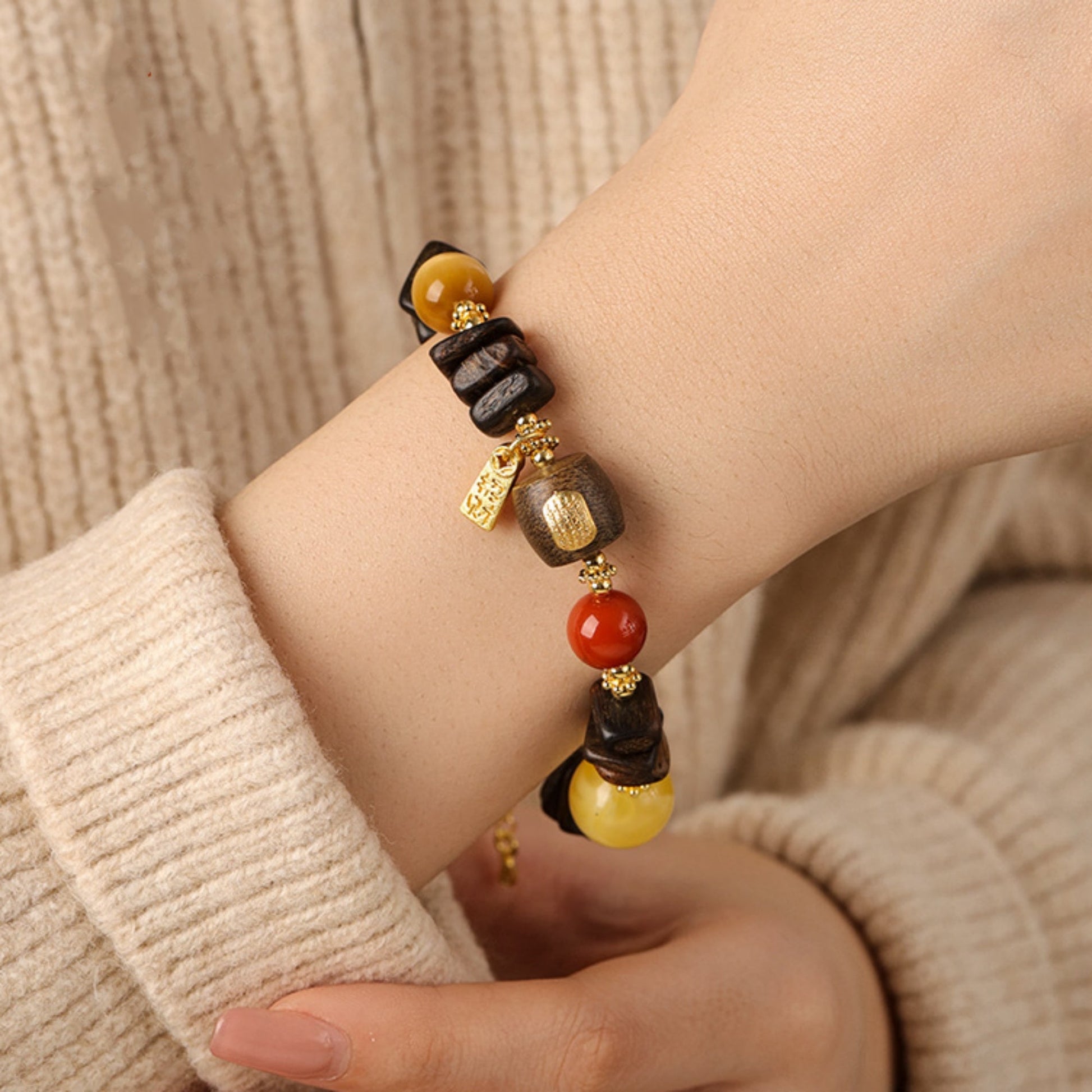 Dragon’s Breath Free-Form Agarwood & Agate Mala Bracelet