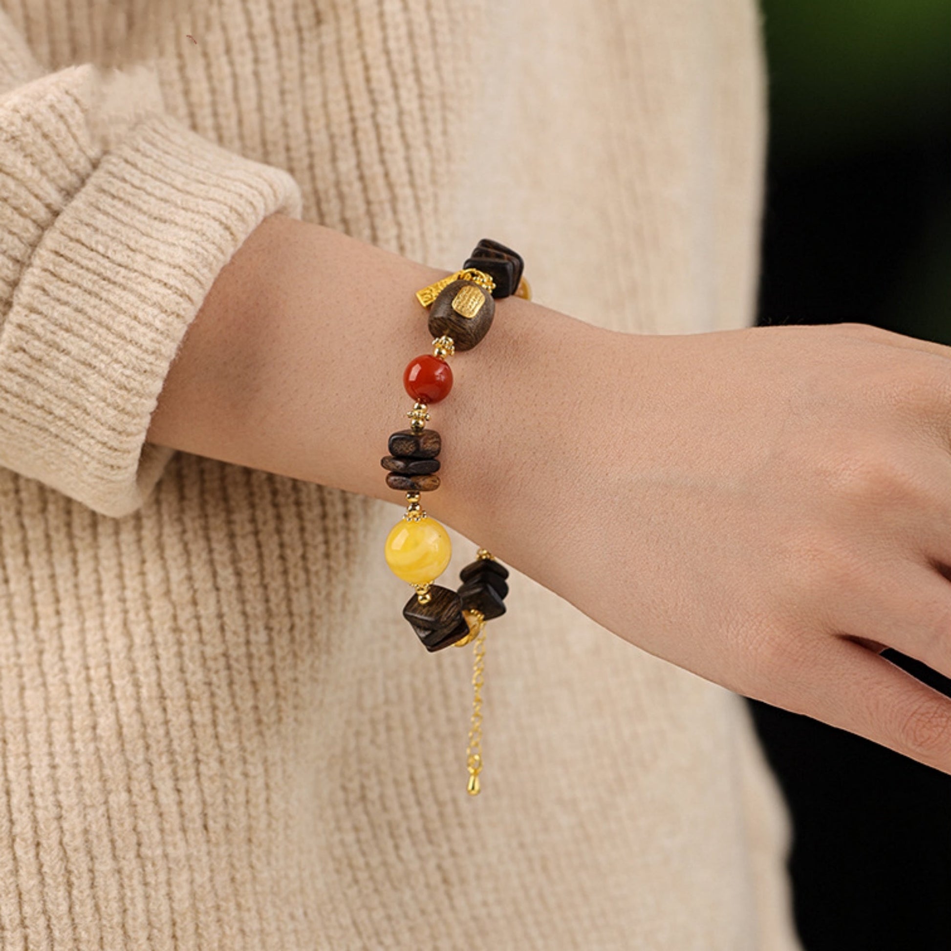 Dragon’s Breath Free-Form Agarwood & Agate Mala Bracelet