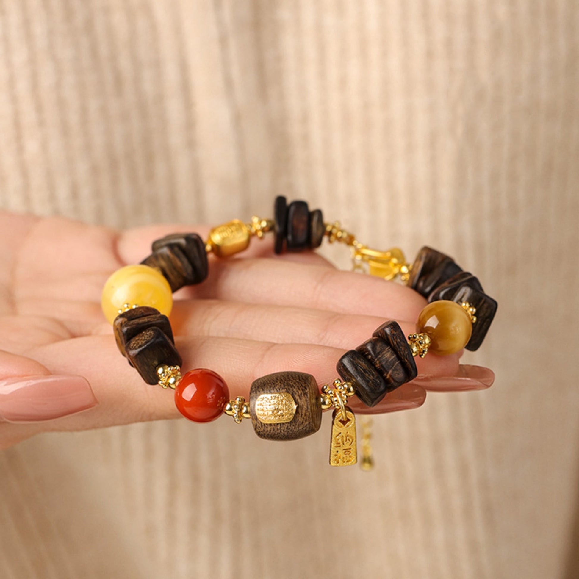 Dragon’s Breath Free-Form Agarwood & Agate Mala Bracelet