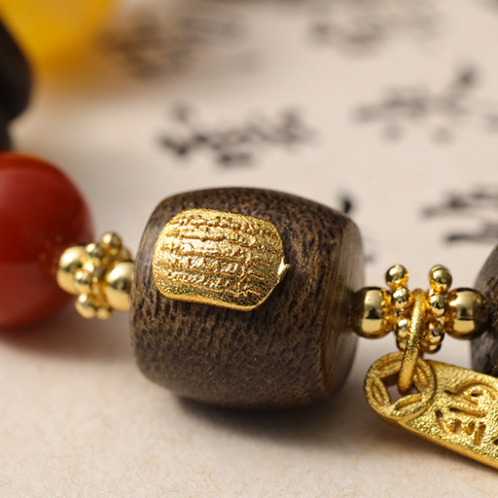 Dragon’s Breath Free-Form Agarwood & Agate Mala Bracelet