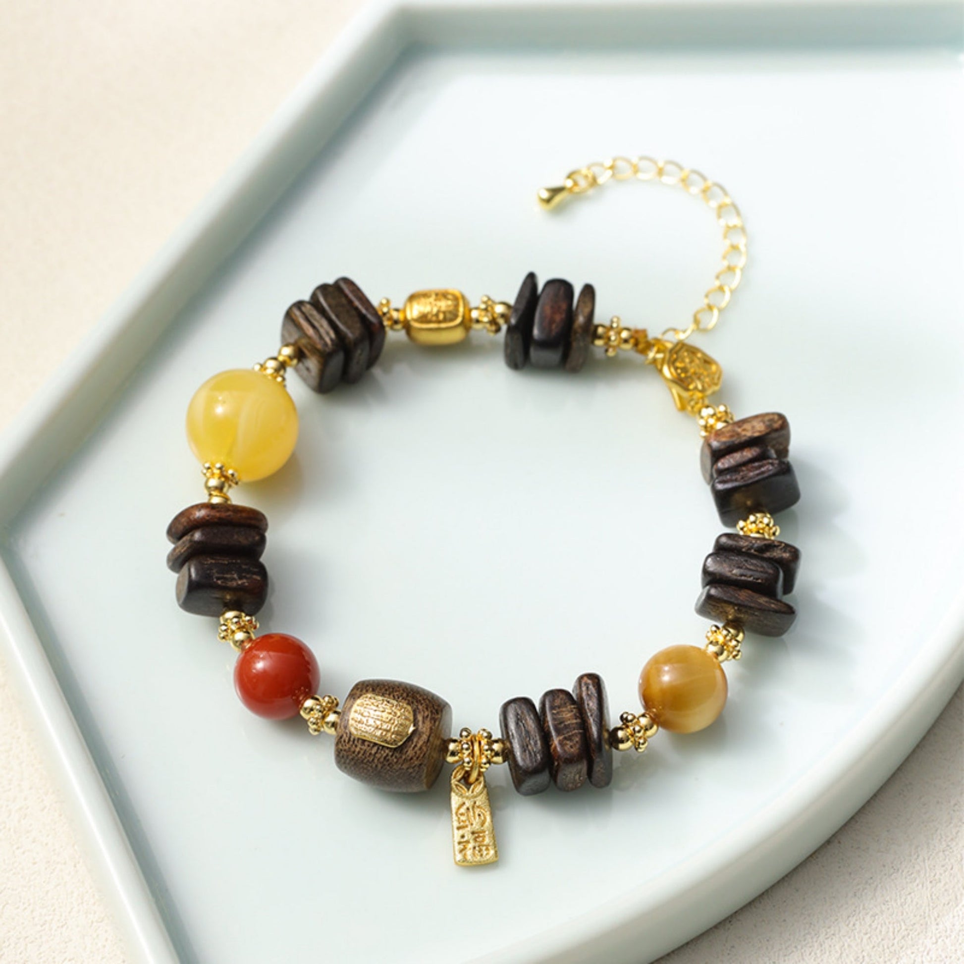 Dragon’s Breath Free-Form Agarwood & Agate Mala Bracelet