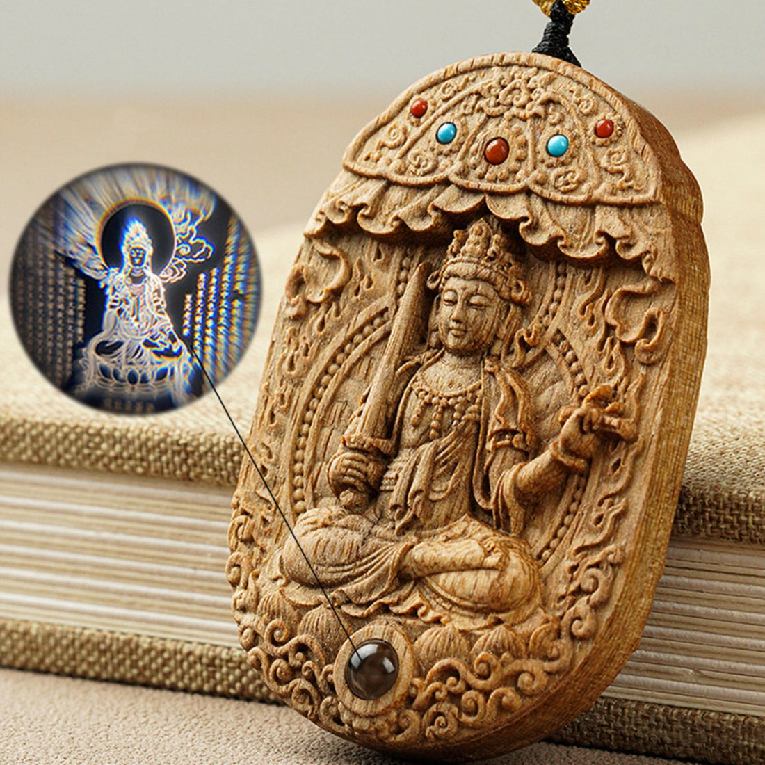 Hand-Carved Agarwood Personal Guardian Buddha Pendant Necklace