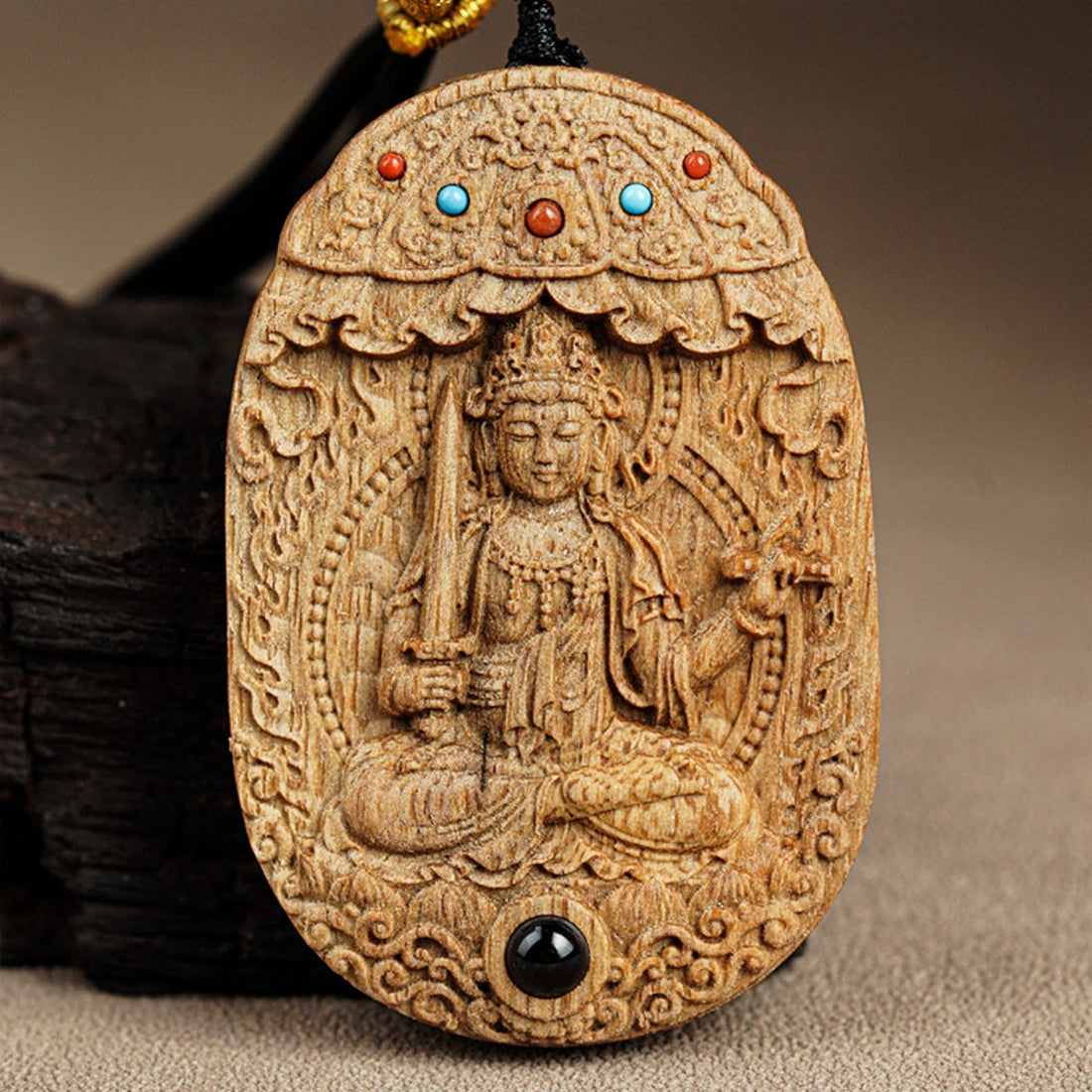 Hand-Carved Agarwood Personal Guardian Buddha Pendant Necklace