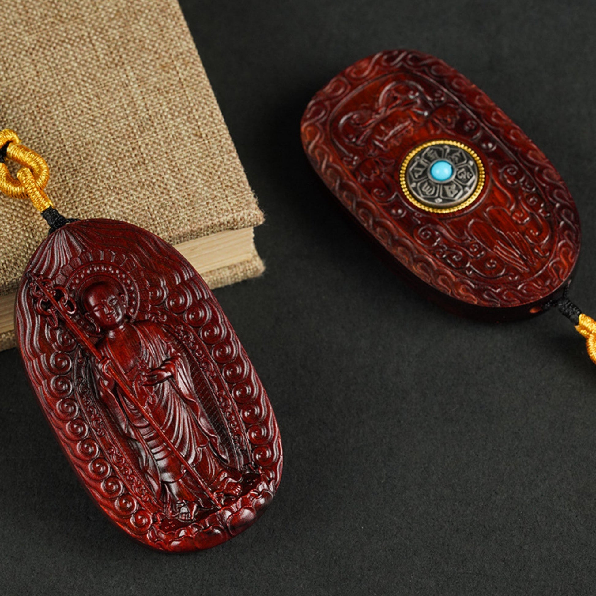 Hand-Carved Sandalwood Ksitigarbha Bodhisattva Amulet Necklace
