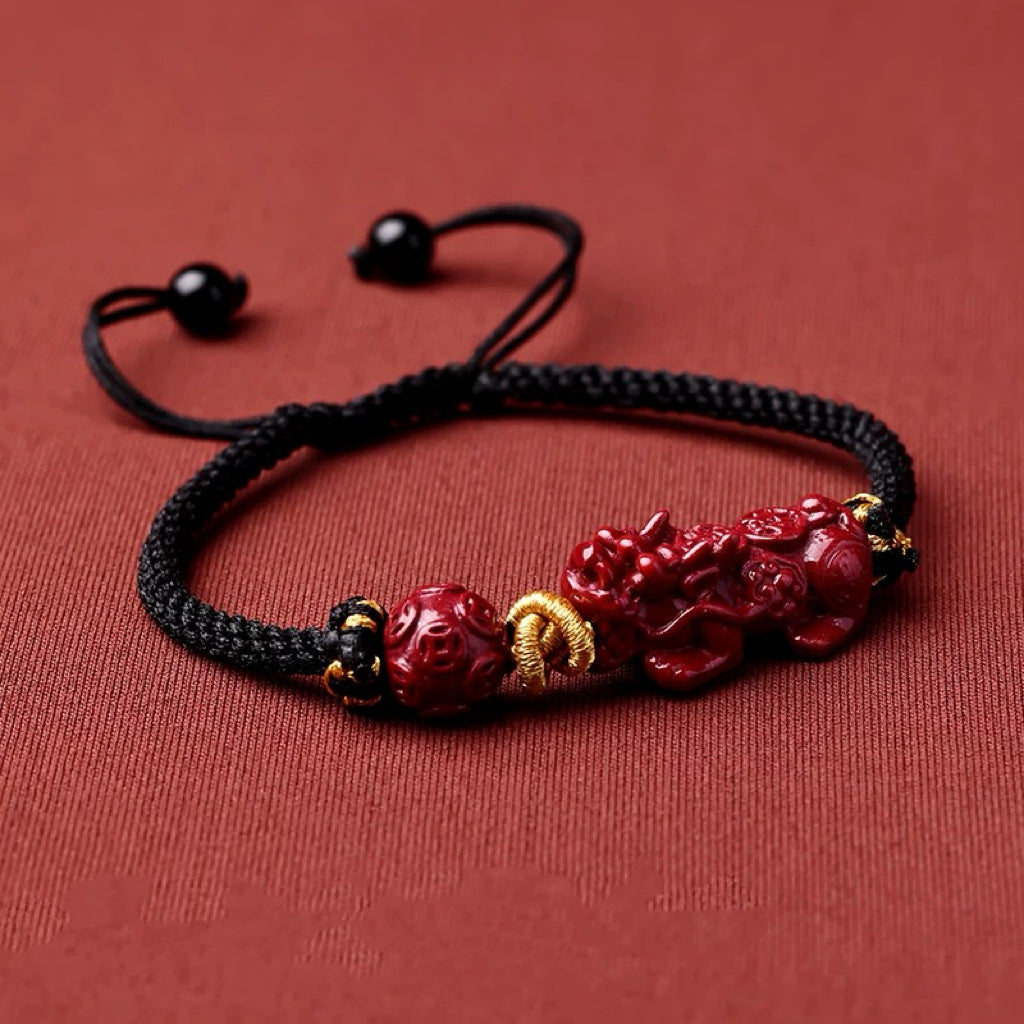 Lila Sandstein Feng Shui Pixiu Schwarzes Schnurarmband