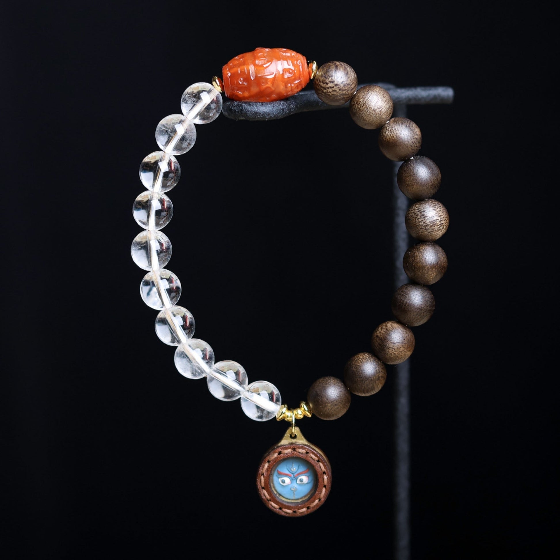 Natural Crystal and Agarwood Black Jambhala Thangka Bracelet