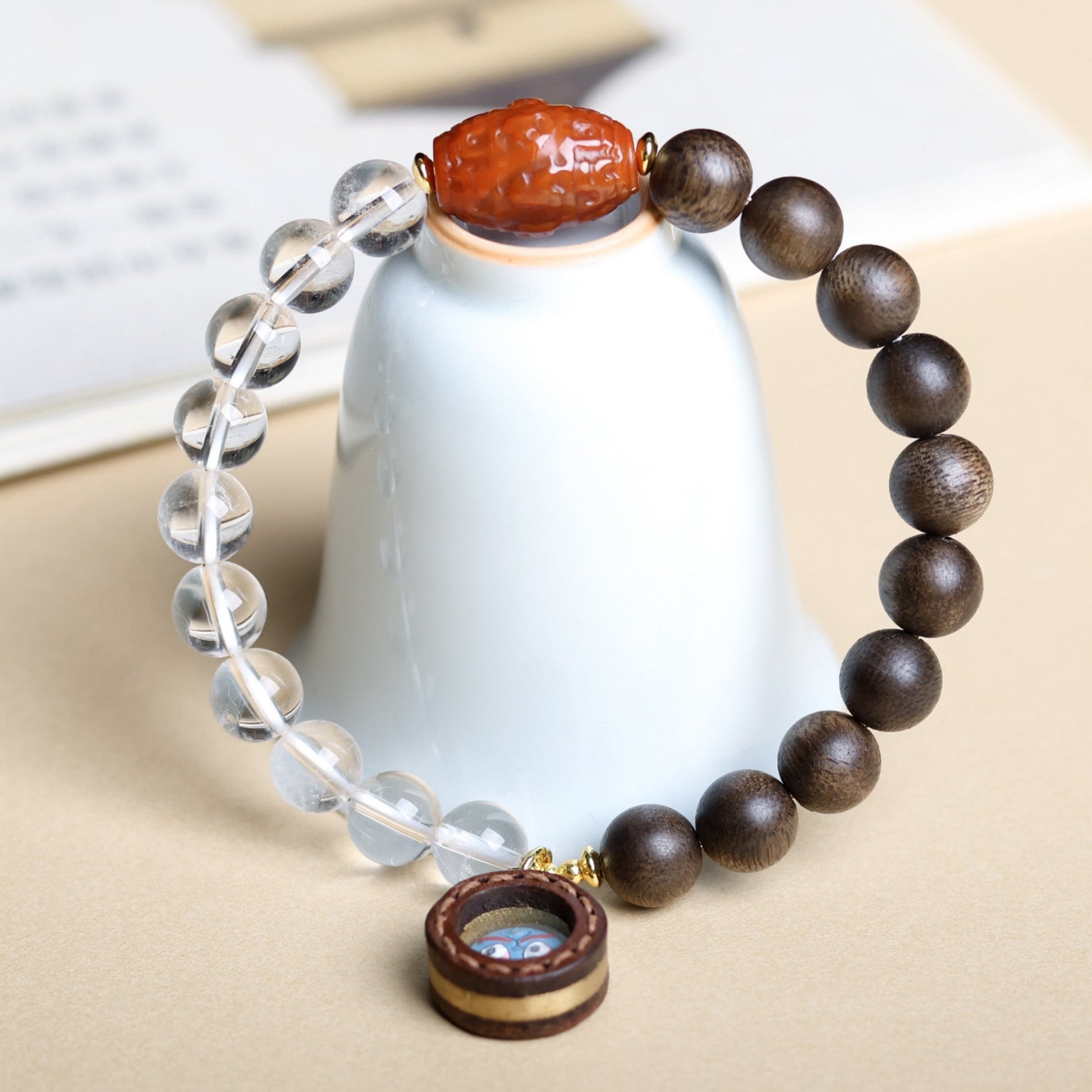Natural Crystal and Agarwood Black Jambhala Thangka Bracelet