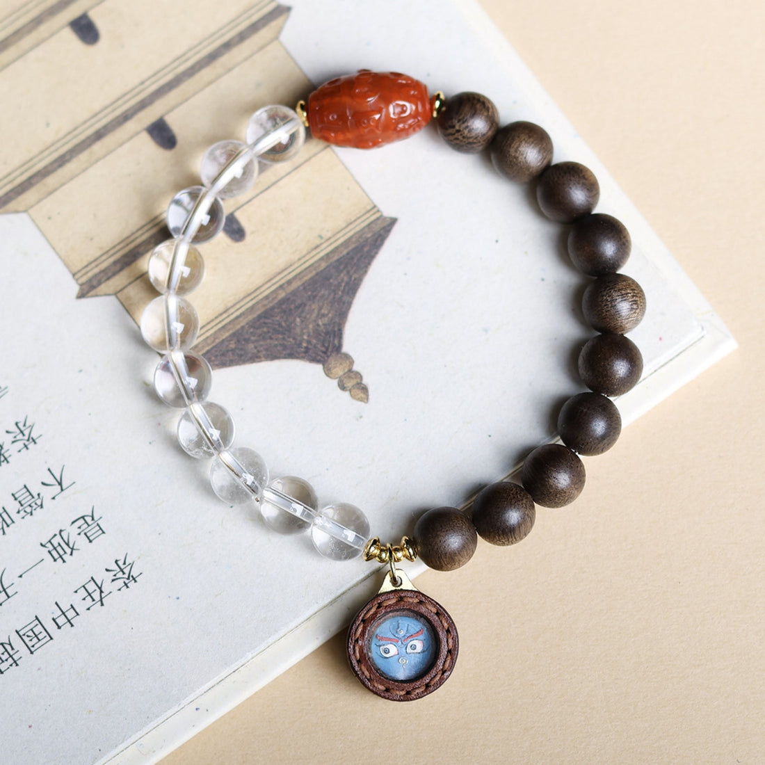 Natural Crystal and Agarwood Black Jambhala Thangka Bracelet