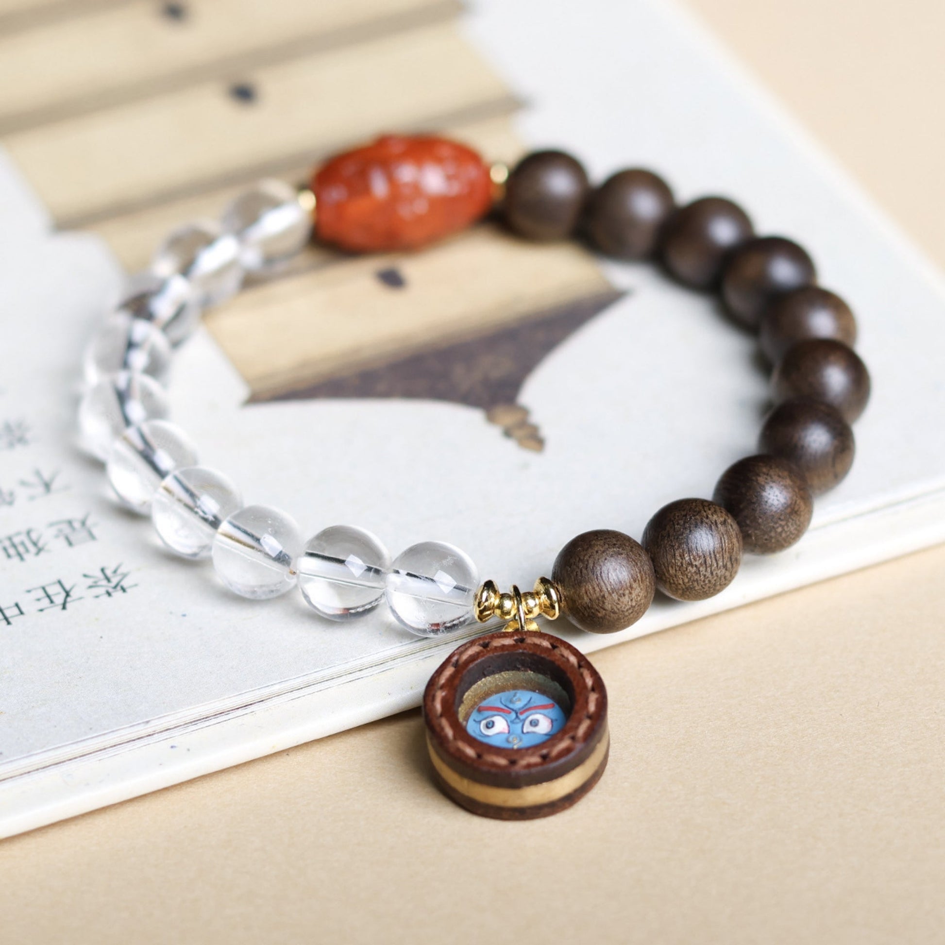 Natural Crystal and Agarwood Black Jambhala Thangka Bracelet