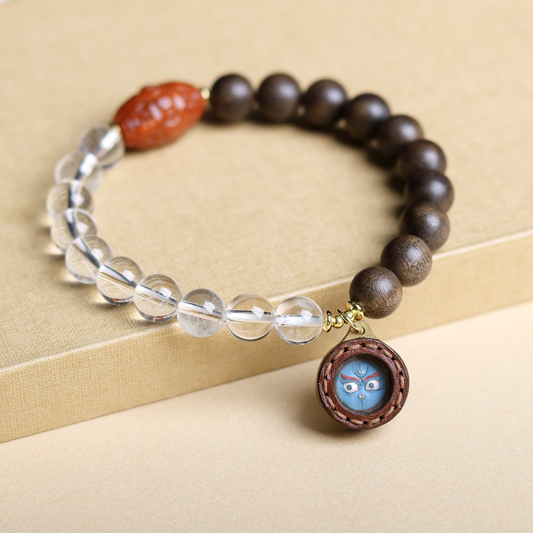 Natural Crystal and Agarwood Black Jambhala Thangka Bracelet