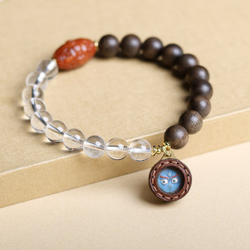 Natural Crystal and Agarwood Black Jambhala Thangka Bracelet
