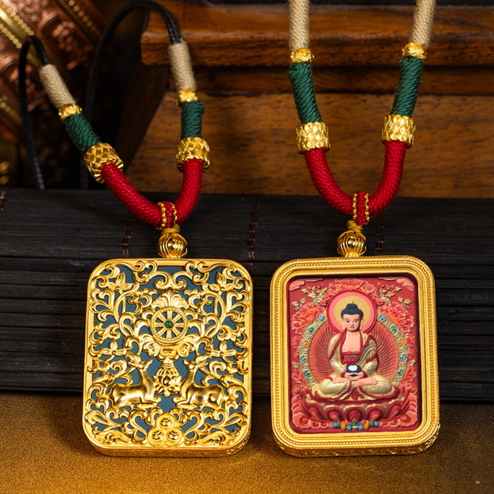 Tibetan Buddha Thangka Pendant Necklace