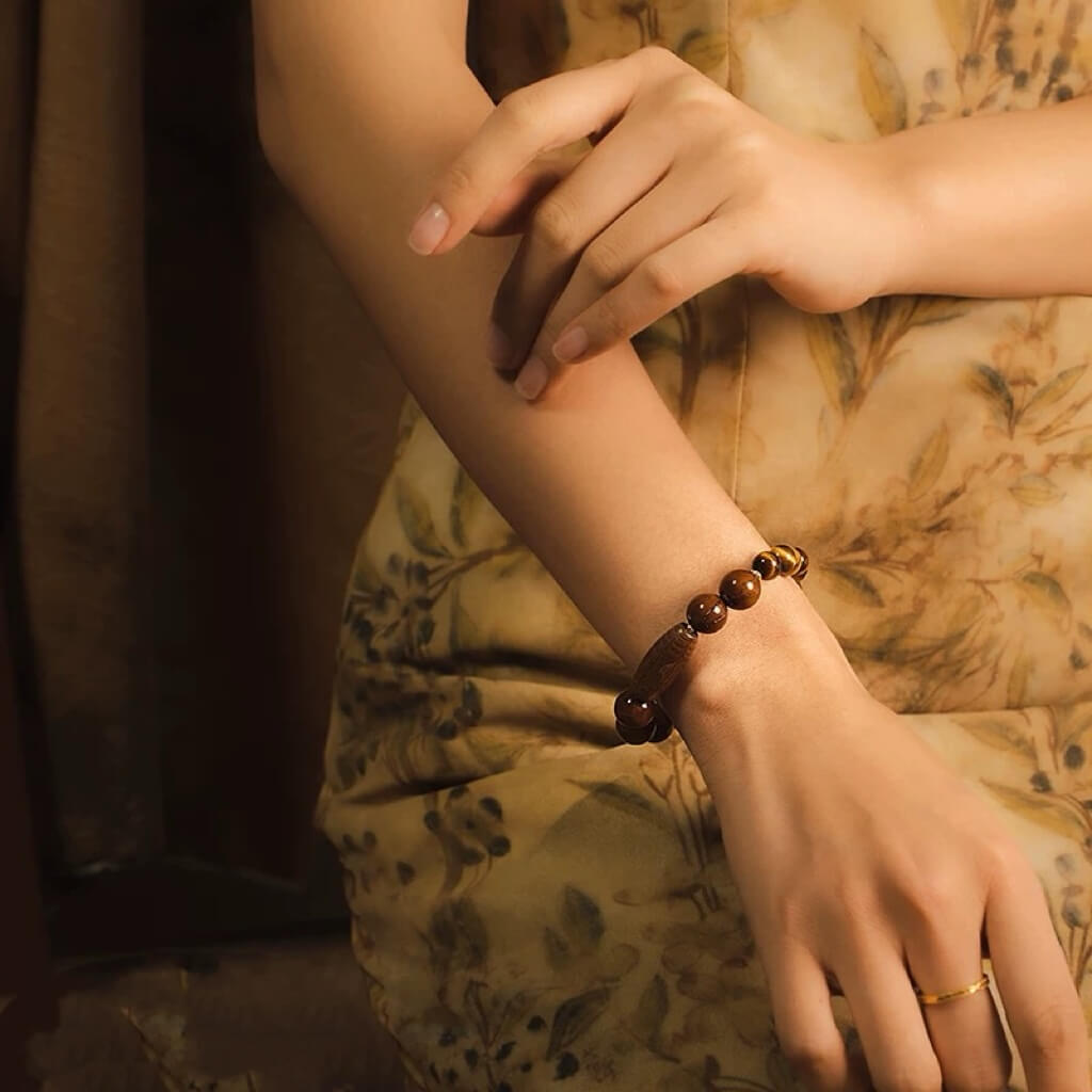 Tigerauge Lila Goldene Ratte Sechs-Pfad Holzperlen Armband - Reichtum Anziehung · Schutz