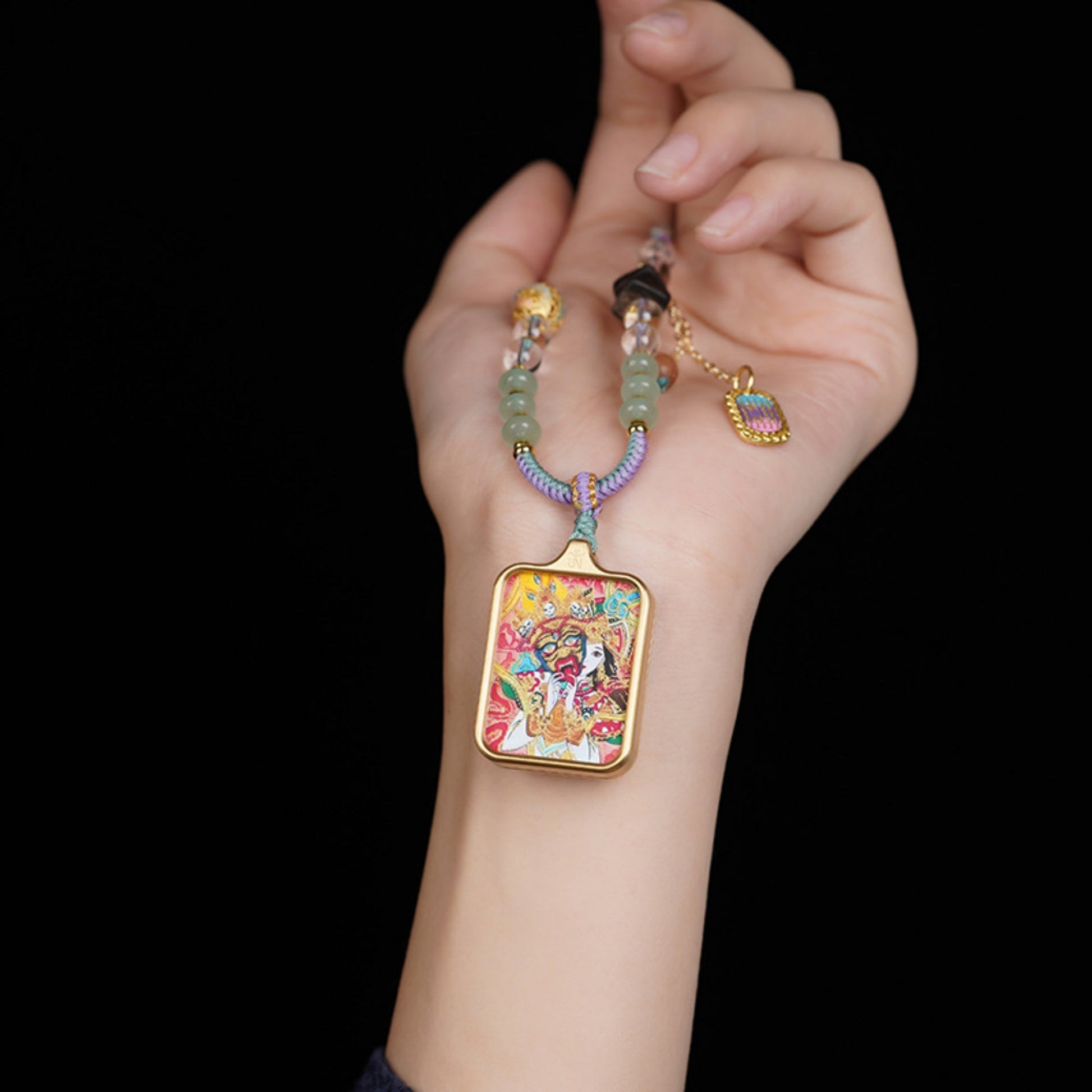 Zakiram Thangka Pendant Crystal Cotton Rope Necklace