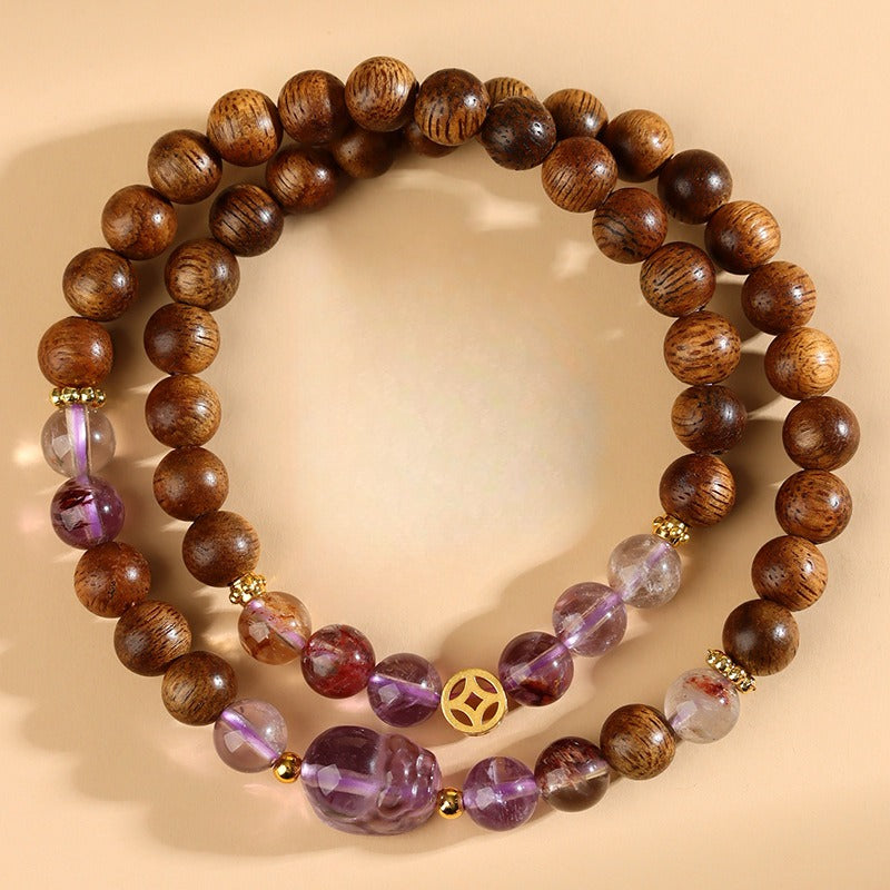 Zen Healing Amethyst Ametrin Adlerholz Pixiu Doppelkreis Glücksarmband