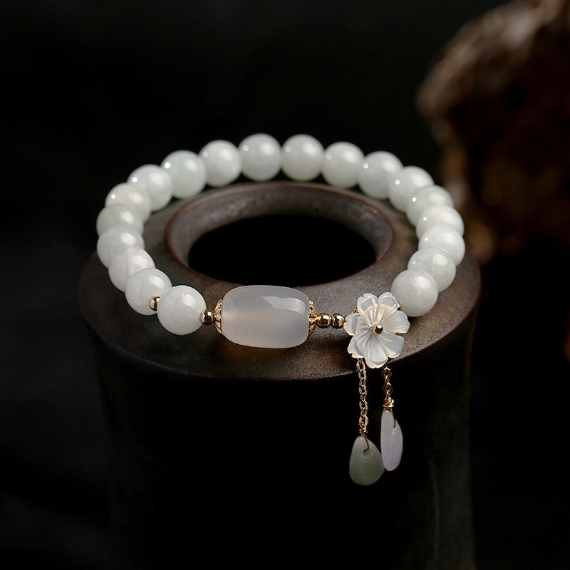 Zen Healing Natural Jade Beads Bracelet Bangle Charm Jewelry Water Drop Shell Flower Pendant Bracelet