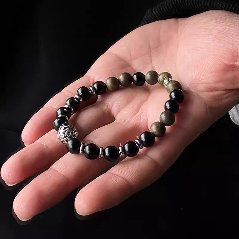 Zen Healing Ebenholzgrünes Sandelholz-Glücksperlenarmband