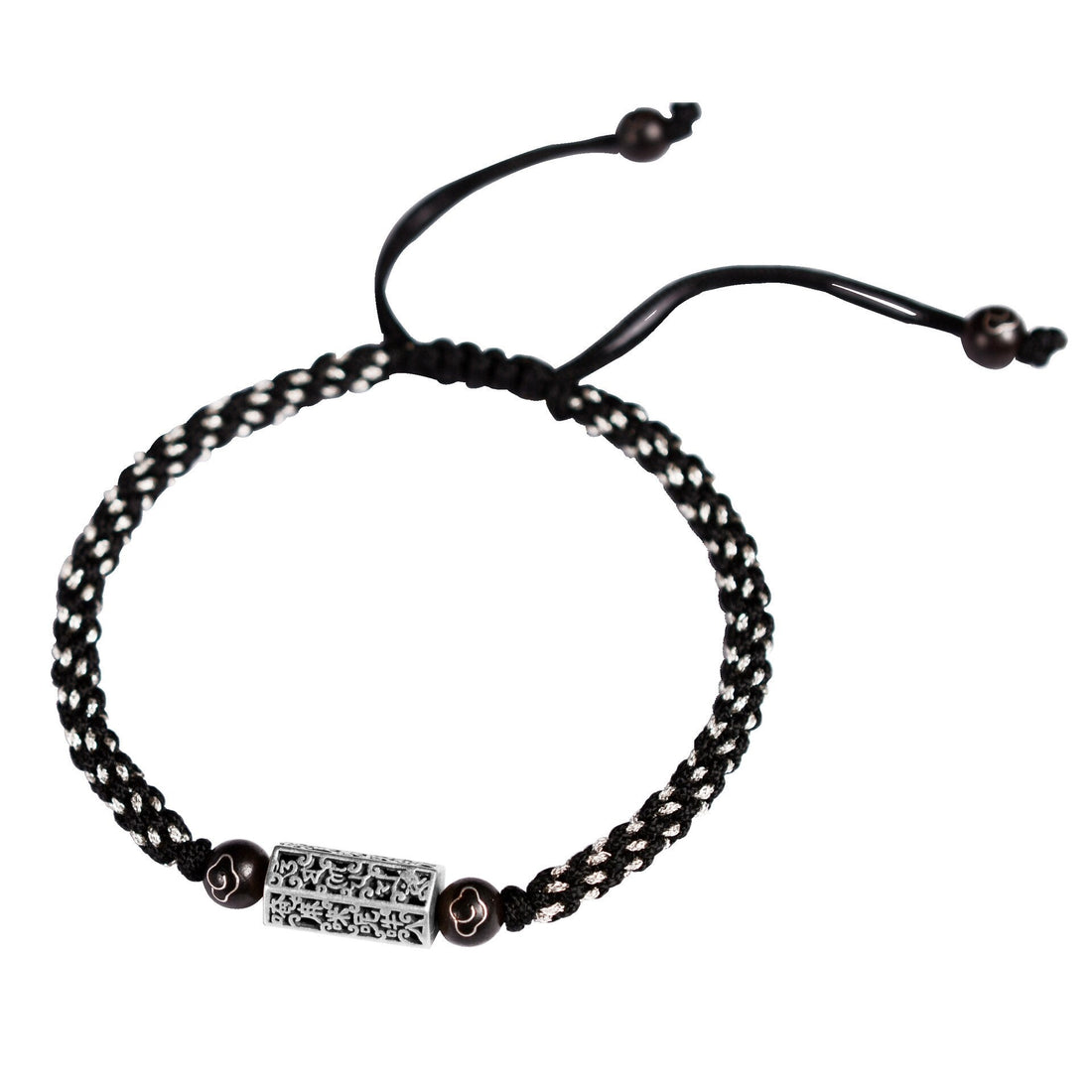 Handwoven Silver Tibetan Six Words Mantra Lucky Bracelet - Buddha Power Store