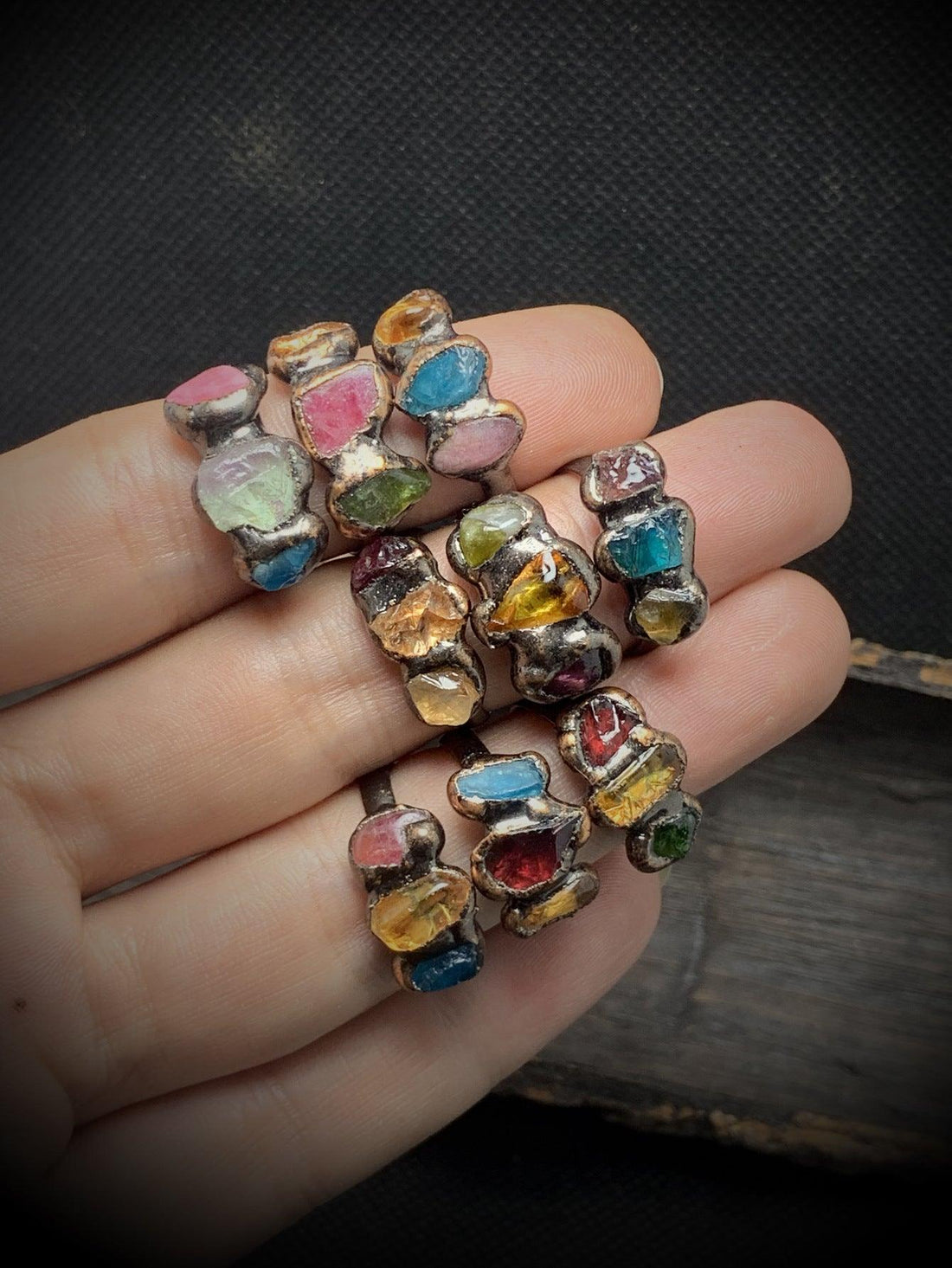Vintage Natural Stones Crystal Ring, Three Hand-wrapped Bronze Rings (Colors Randomly) - KarmaLucky